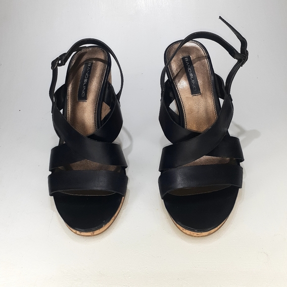 Bandolino Black Strappy Cork Wedge Sz6 - Picture 7 of 9